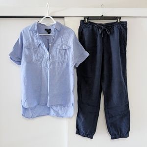 J. Crew 4 Tall Linen Point Sur Joggers + Irish Linen Popover Shirt
